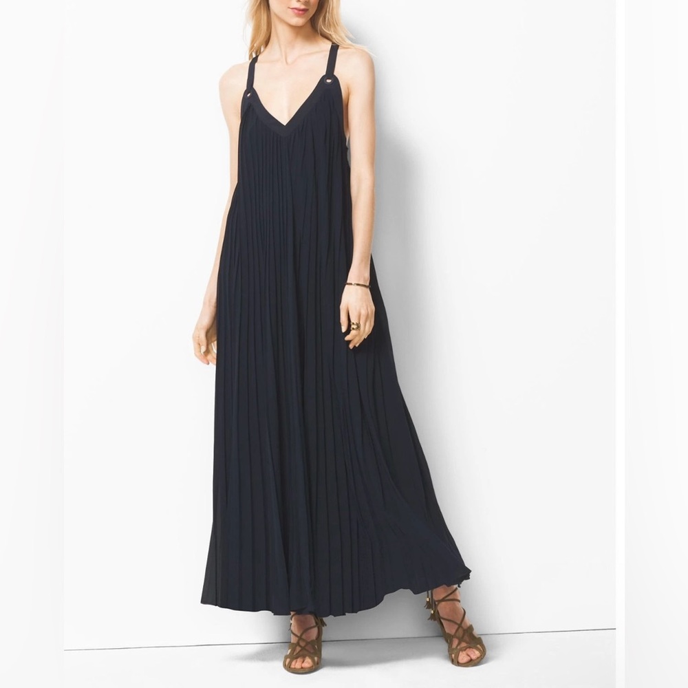 Michael Kors navy pleated maxi dress size small